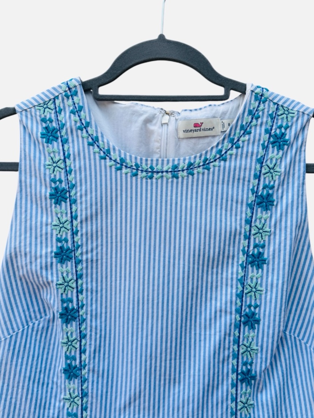 Vineyard Vines Size 8 Pop Embroidered Blue Multi Floral Stripe Mini Sheath Dress - Picture 5 of 10